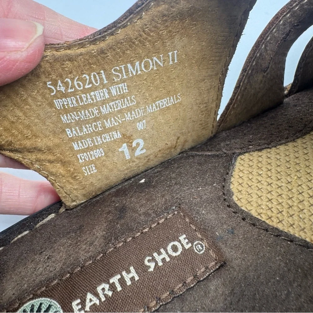 EARTH SHOE Simon II Fisherman Sandals Men's Size 12 Brown Leather Slides Y2K 90s